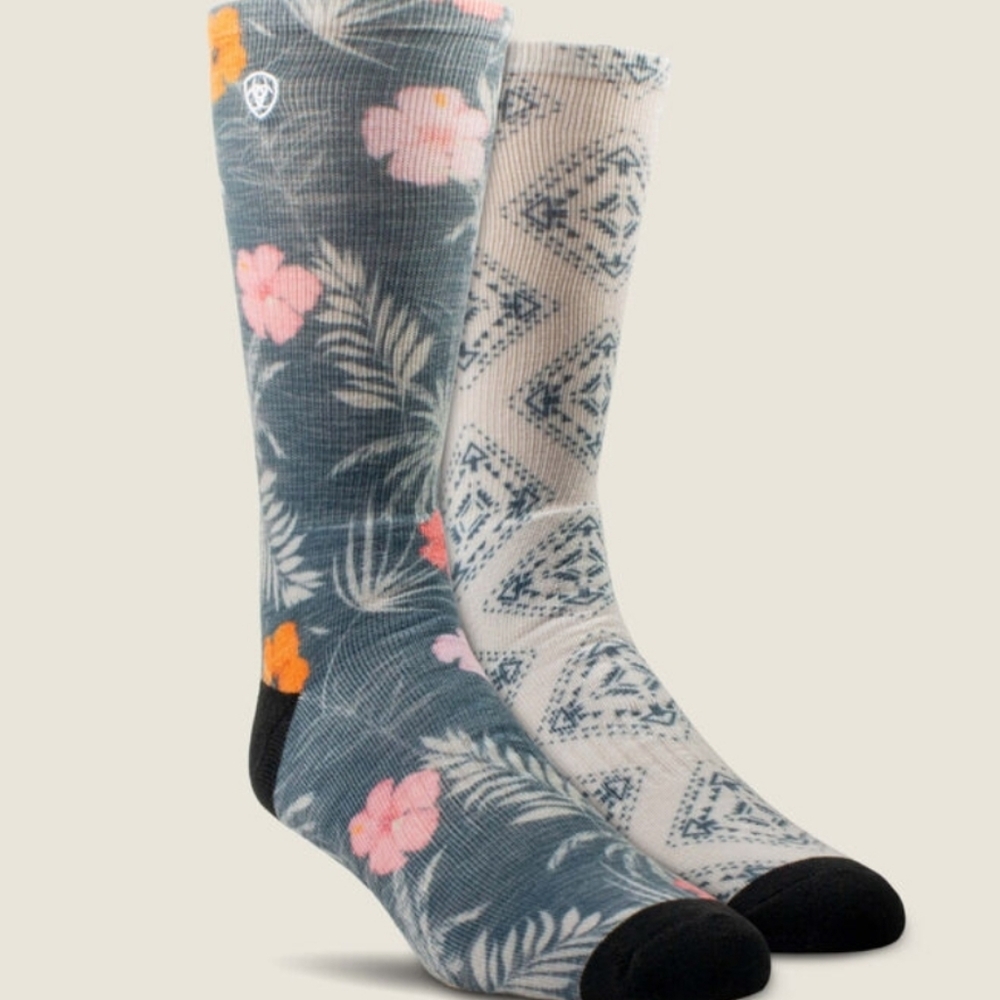 Ariat Hibiscus Crew Sock 2-Pair Multi Color Pack
